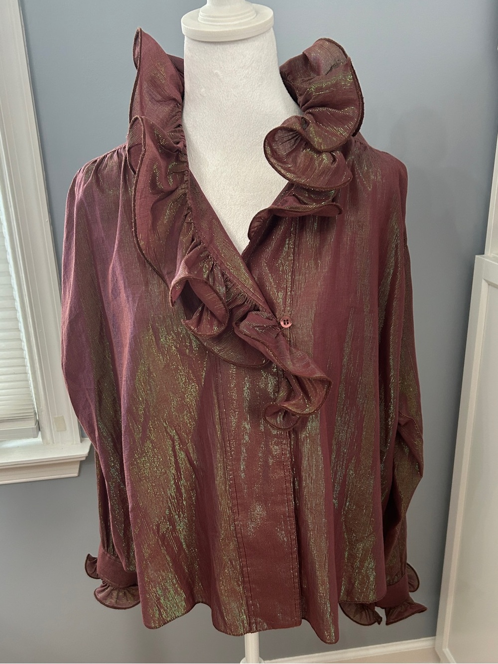 Reinaldo Lourenço Metallic Iridescent Ruffle Blouse 40 M Shimmer Runway Brazil